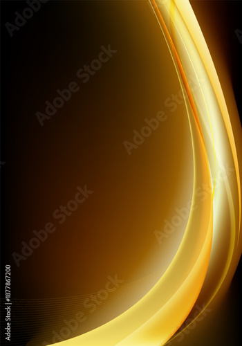 Elegant digital illustration featuring flowing amber and gold waves on a black background