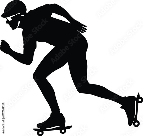 Roller Skater Silhouette Racing in Action Vector Illustration