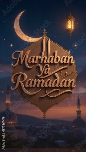 Wallpaper Mural Marhaban Ya Ramadan Islamic Greeting with Crescent Moon and Mosque Skyline
 Torontodigital.ca