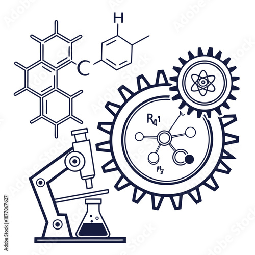 Chemical Formulation Optimization Technology Illustration Showing Refined Mixture and Laboratory Research Development