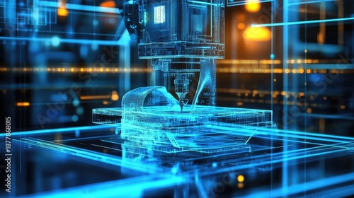 Advanced Digital Manufacturing Technology in Action with a Transparent 3D Printer in a Modern High-Tech Environment