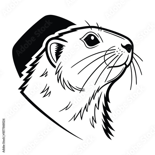 Groundhog Head Vector Illustration Looking Up, Logo Design