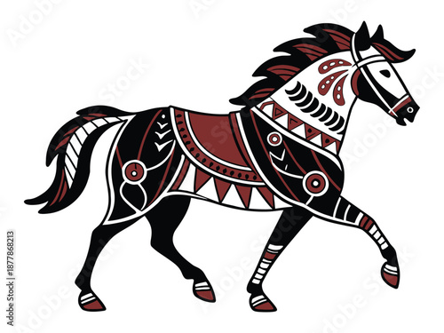 Tribal Folk Art Horse Illustration Isolated Vector Icon