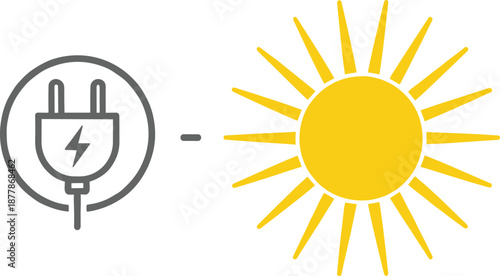 Modern Solar Energy Icon Featuring Yellow Sun and Electric Plug with Bolt Symbol for Green Power Design.