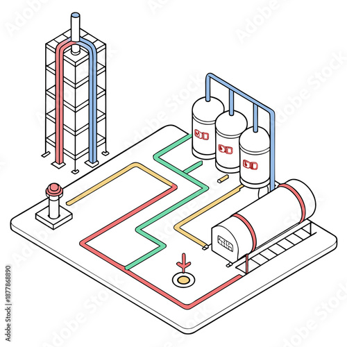 Professional Industrial Gas Management System Vector Illustration Showing Controlled Gas Flow and Chemical Processing Technology