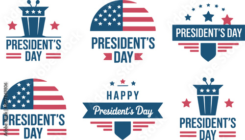 Presidents Day Badge Set with USA Flag & Podium – Patriotic Vector Icons for Marketing, Posters & Holiday Design