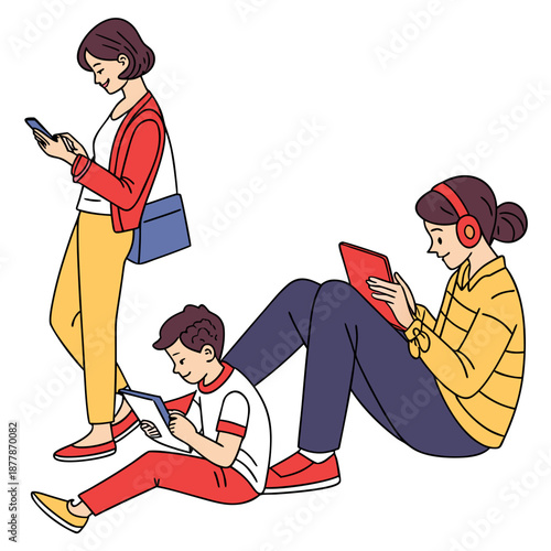 People engaged with digital devices