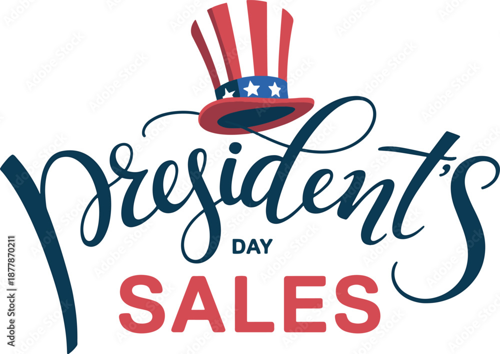 Naklejka premium Presidents Day Sales Banner with Uncle Sam Hat in Red White Blue