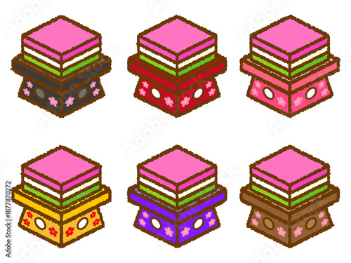 かわいい菱餅のイラスト素材セット3