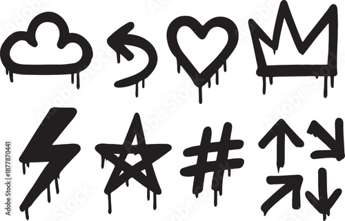 Graffiti icon set urban brush symbols street art vector iIllustration