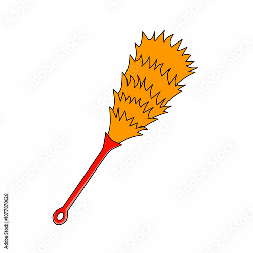 Feather duster cleaning icon illustration for housekeeping service, household cleaning tool, dust remover, simple flat design isolated on white background