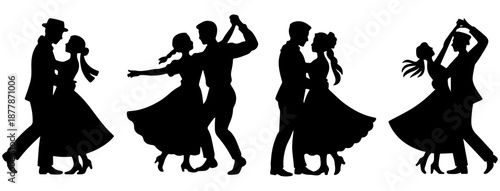 Couple Dancing and Proposing Marriage with Engagement Ring Silhouettes Romantic Love Vector Illustration