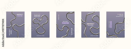 3D chrome elements. Y2k metal line. Abstract fluid spiral shape or liquid silver figure. Futuristic gradient wave. Polished curl form. Metallic bent pipe. Vector design banners set