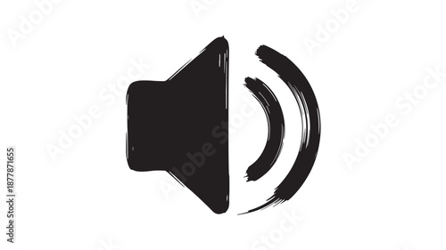 A black speaker icon emitting sound waves in a simple graphic illustration on a clean background viewed from the front