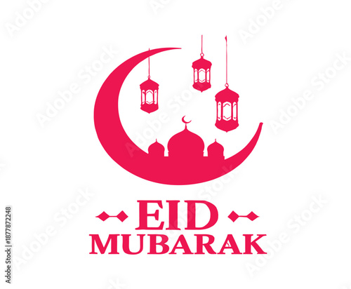 Eid Mubarak trendy vector icon and logo design featuring modern Islamic symbols crescent moon calligraphy and festive elements for holiday branding and celebration graphics.