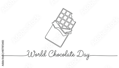 World Chocolate day. Continuous one line drawing of half opened chocolate bar hand drawn vector