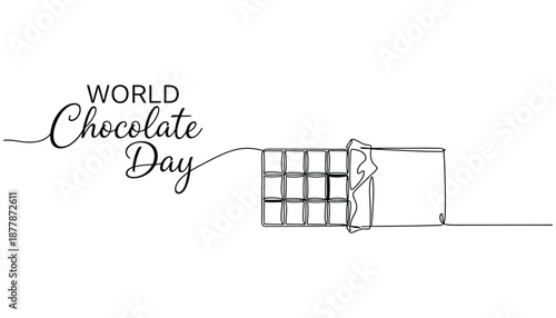 World Chocolate day. Continuous one line drawing of half opened chocolate bar hand drawn vector