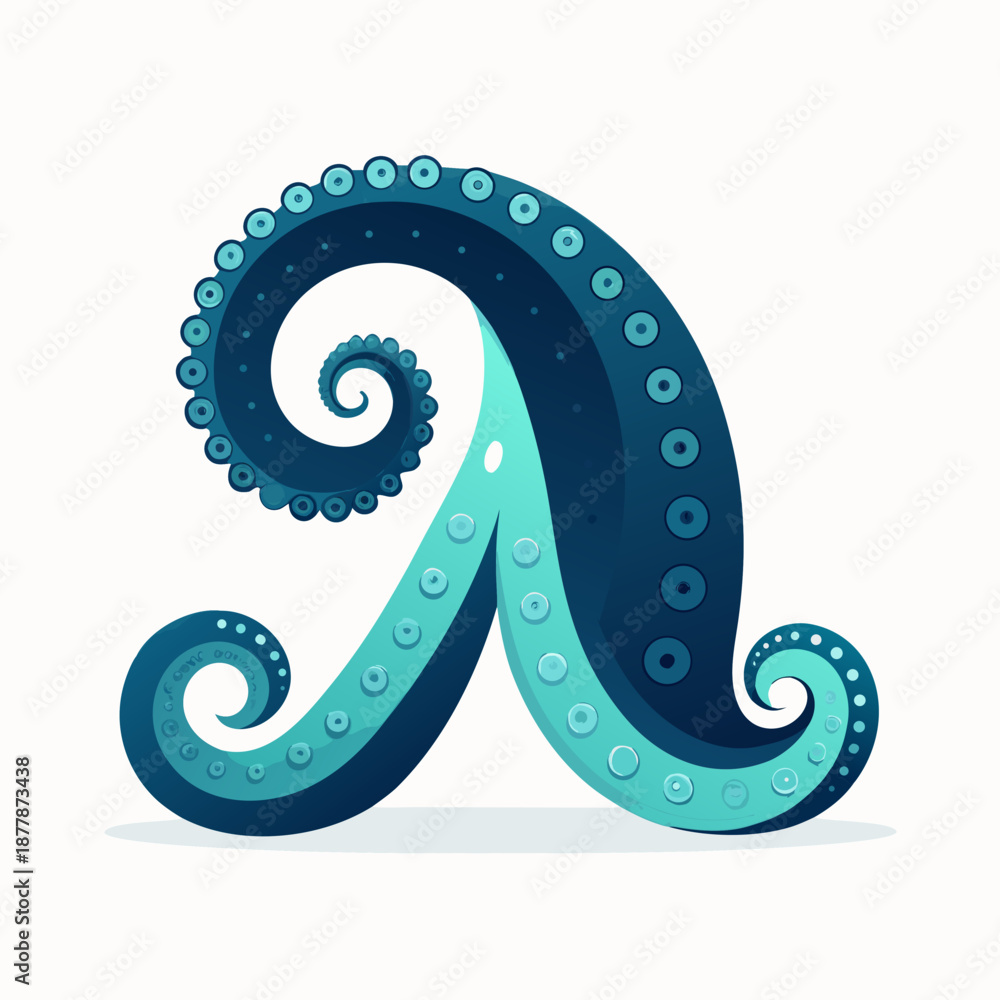 Fototapeta premium Abstract blue vector illustration of the letter A with floral and wave patterns inspired by water, winter, and holiday design elements