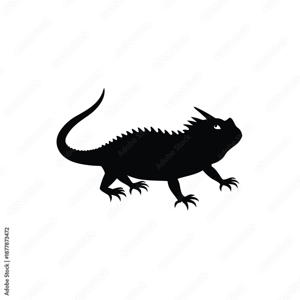 Fototapeta premium Desert Horned Lizard Silhouette with Spines Isolated on White Background Vector Graphic