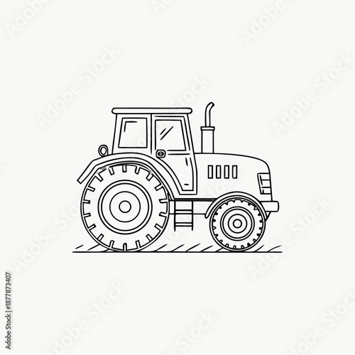 Red tractor isolated on white background with farm and construction machinery elements