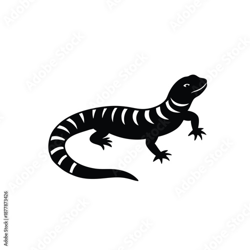 Venomous Gila Monster Lizard Silhouette Isolated on White Background Vector Illustration