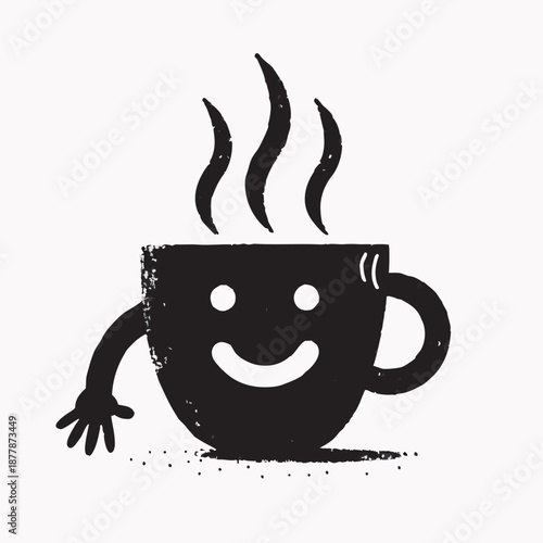 A simple illustration showing a hot cup of coffee and a cup of tea with steam rising in a cozy style