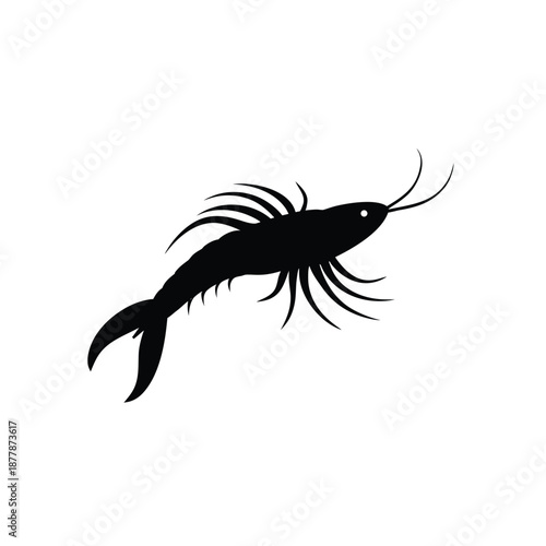 Tiny Marine Krill Crustacean Silhouette Isolated on White Background Vector Design