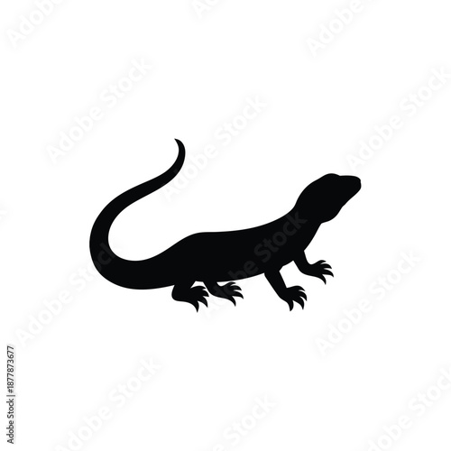 Large Monitor Lizard Silhouette Isolated on White Background Vector Illustration for Nature