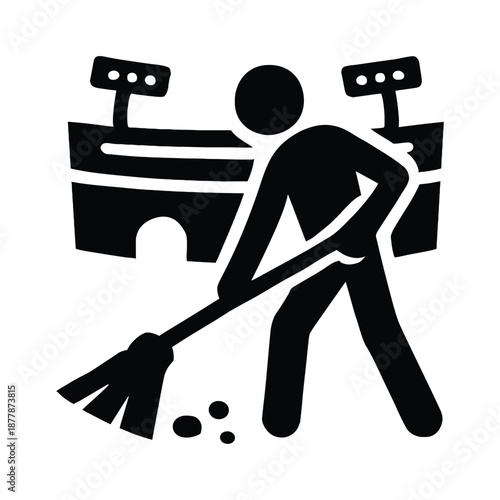 Sweeper cleaning garbage silhouette icon vector art on white background
