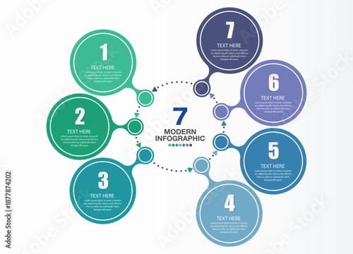 Modern circle infographic with 7 steps, process or options.