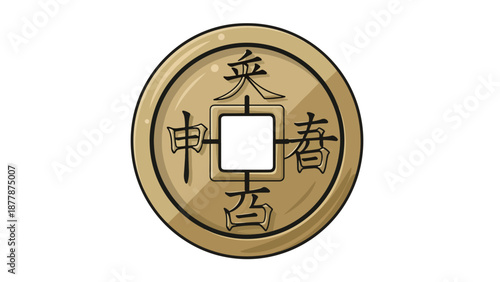 Ancient Chinese Lucky Coin Vector Symbol of Wealth and Prosperity