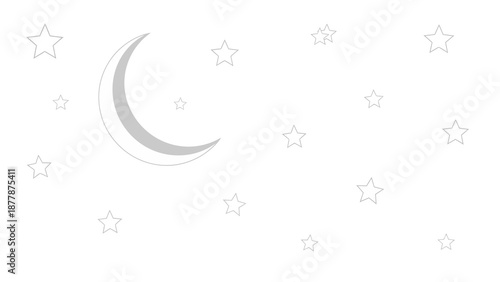 Minimalistic Moon and Stars Illustration on White Background