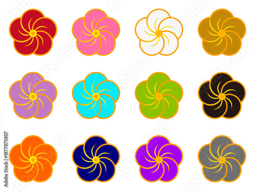 綺麗なねじり梅の花のイラスト素材セット