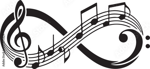 Musical notes and treble clef symbol intertwined in a creative and artistic design forever