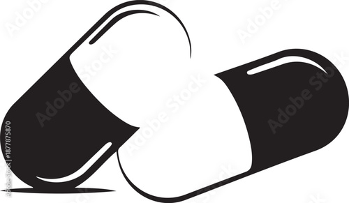 Simple black and white illustration of two capsules close together in a graphic style