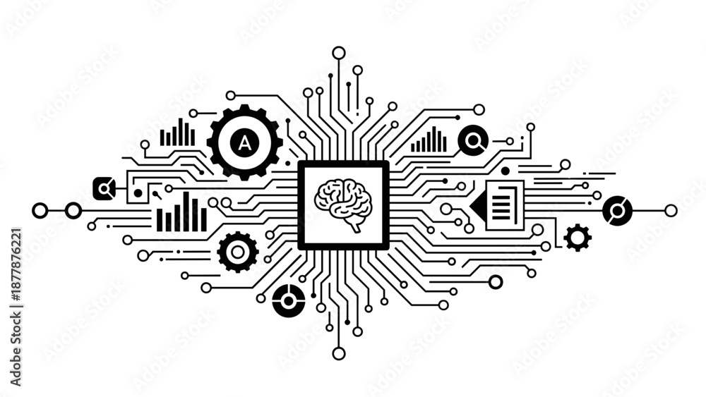 Obraz premium Artificial Intelligence Circuit Board with Brain.