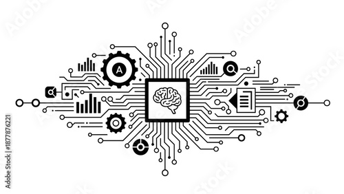 Artificial Intelligence Circuit Board with Brain.