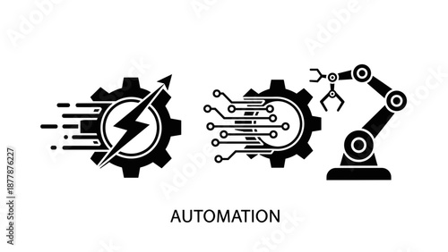 Automation Icons Featuring Gears and Robotics.