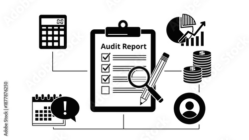 Audit Report Checklist with Financial Icons.