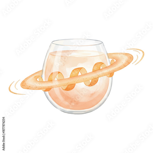 Saturn’s Dream Watercolor Illustration, Cosmic Inspired Cocktail with Planet Ring, Hand Painted Vector Isolated on White
