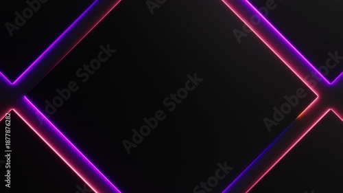 Wallpaper Mural Red violet neon light is moving around black rhombus frames on dark background. Seamless border cycling glow animation Torontodigital.ca