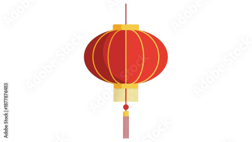 Vector illustration of a vibrant red Chinese lantern with golden accents and tassel, symbolizing celebration and festivity on Chinnes New Year against a clean white background.