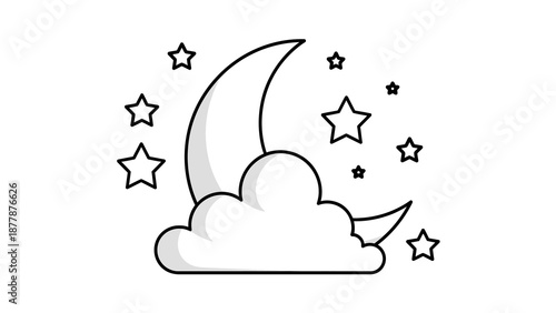 Minimalist black and white moon and stars illustration
