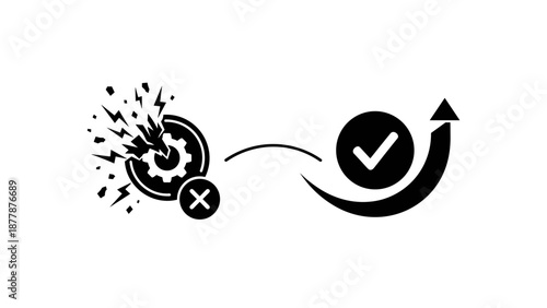Black Icon of Broken Gear and Checkmark.