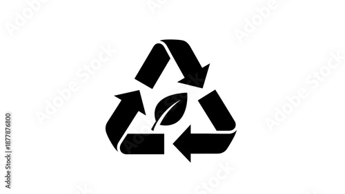 Black Recycling Symbol with Leaf Icon.