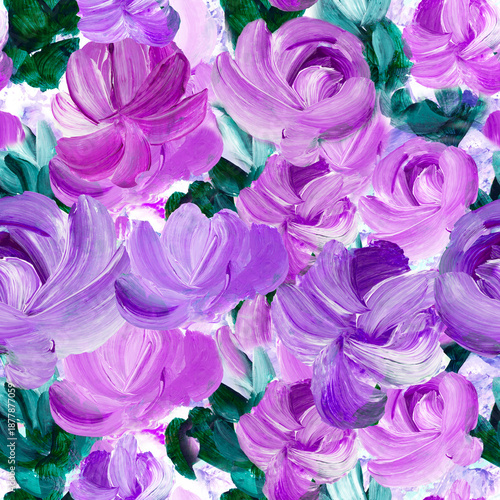 Wallpaper Mural Seamless pattern of abstract painting purple flowers, original hand drawn, impressionism style, color texture, brush strokes of paint,  art background. Torontodigital.ca