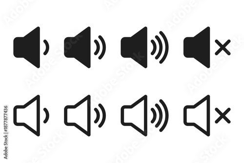 Minimal speaker volume flat and outline icon set vector stock illustration