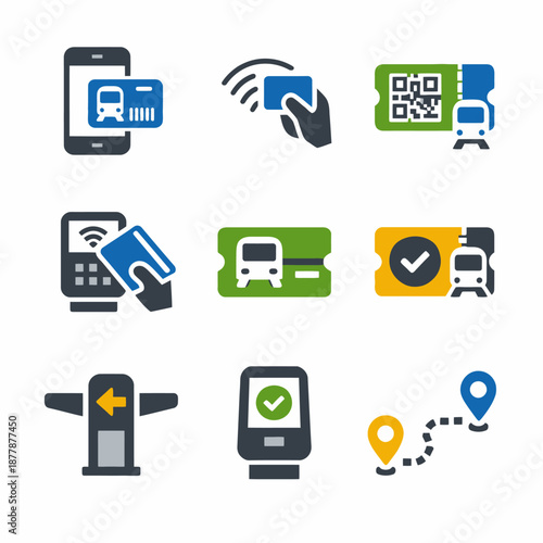 Contactless ticketing and fare icons for modern public transportation