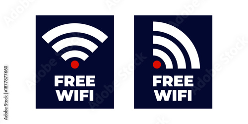 Free WiFi Sign Icon Set with Wireless Signal Symbol on Dark Background for Cafe, Restaurant, Hotel, Office, and Public Area Information Design