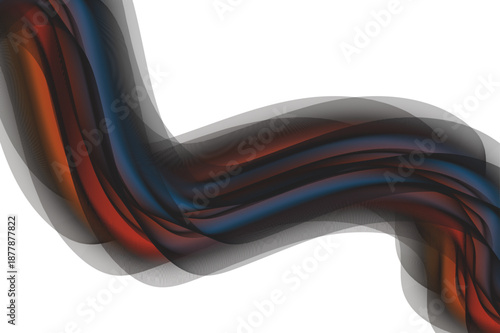 Abstract flowing blue and orange silk wave background with fine line texture on transparent grid